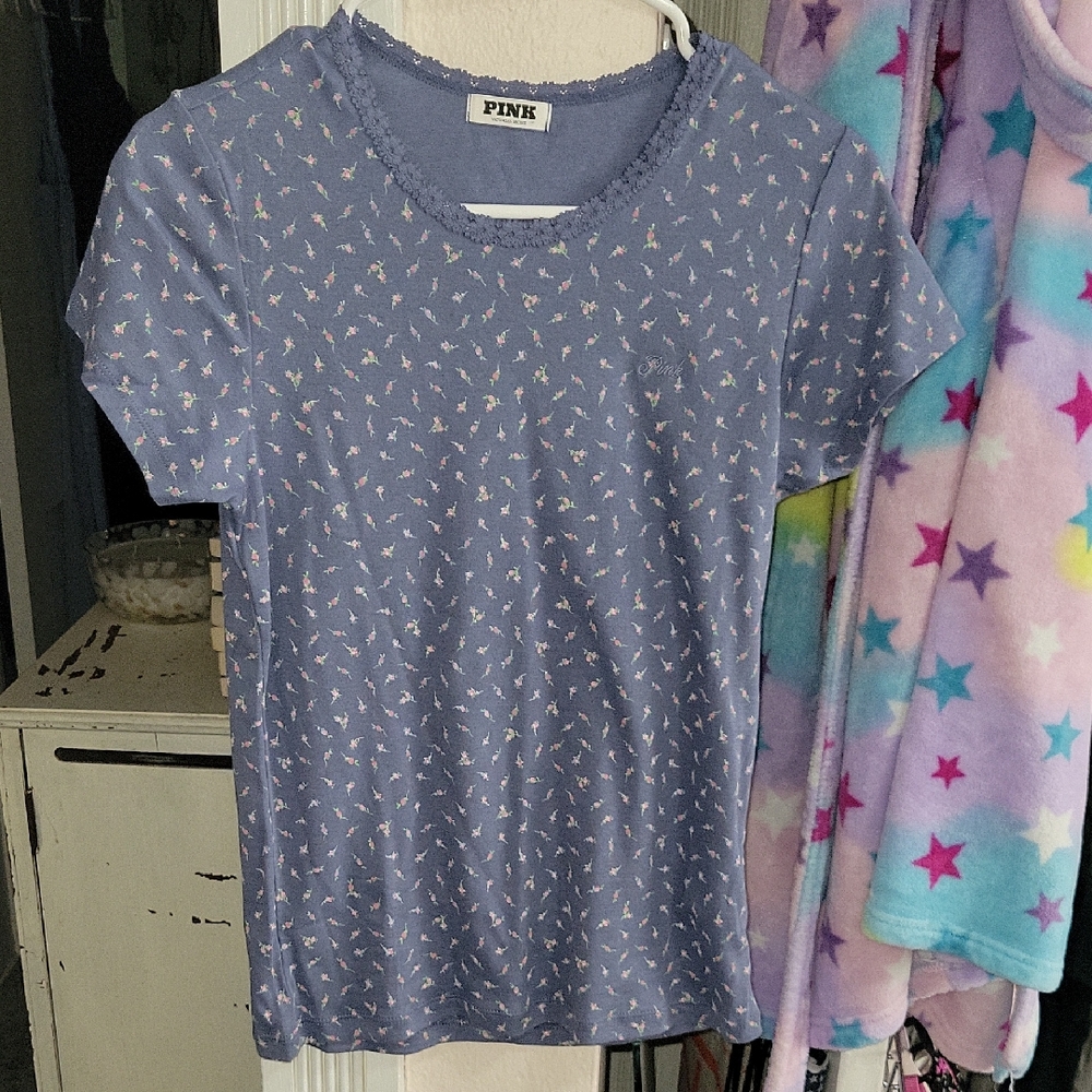 PINK Victoria's Secret Lace Trim Tee, Medium